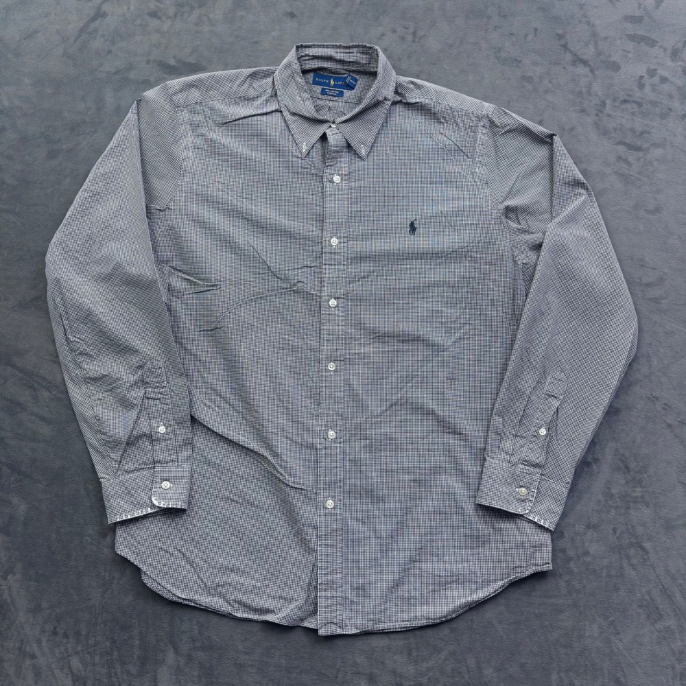 Polo Ralph Lauren Mens XL Gingham Button Down Shirt Navy Blue White Cotton